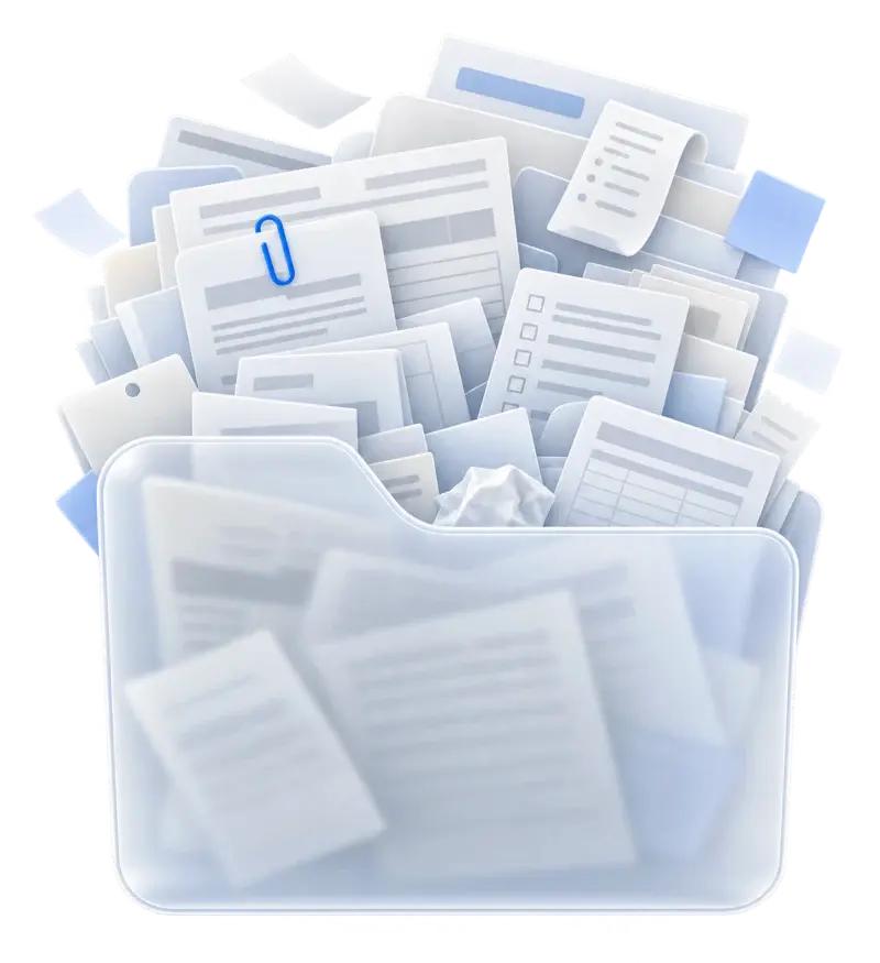 An overfilled folder with forms and loose documents